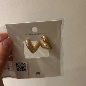 Guldiga hjärtformade örhängen H&M - Snygga örhängen från H&M i glansig guldig färg, formade som hjärtan. De är chunky och tillverkade av 100% återvunnet PMMA, vilket ger en cool och modern vibe. Perfekta för att lyfta vilken outfit som helst med en trendig touch.