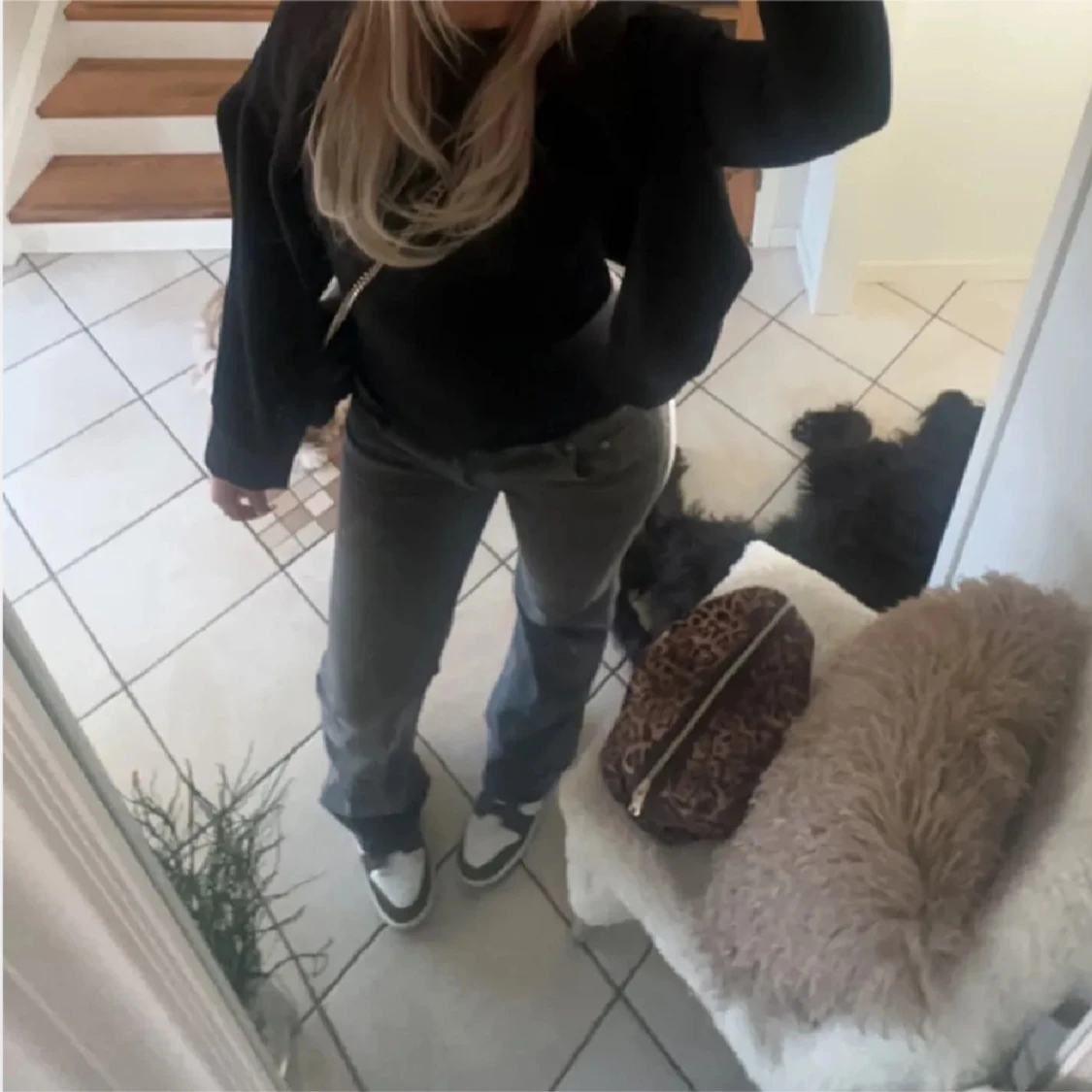 Mörkblå och grå bootcut jeans - 92