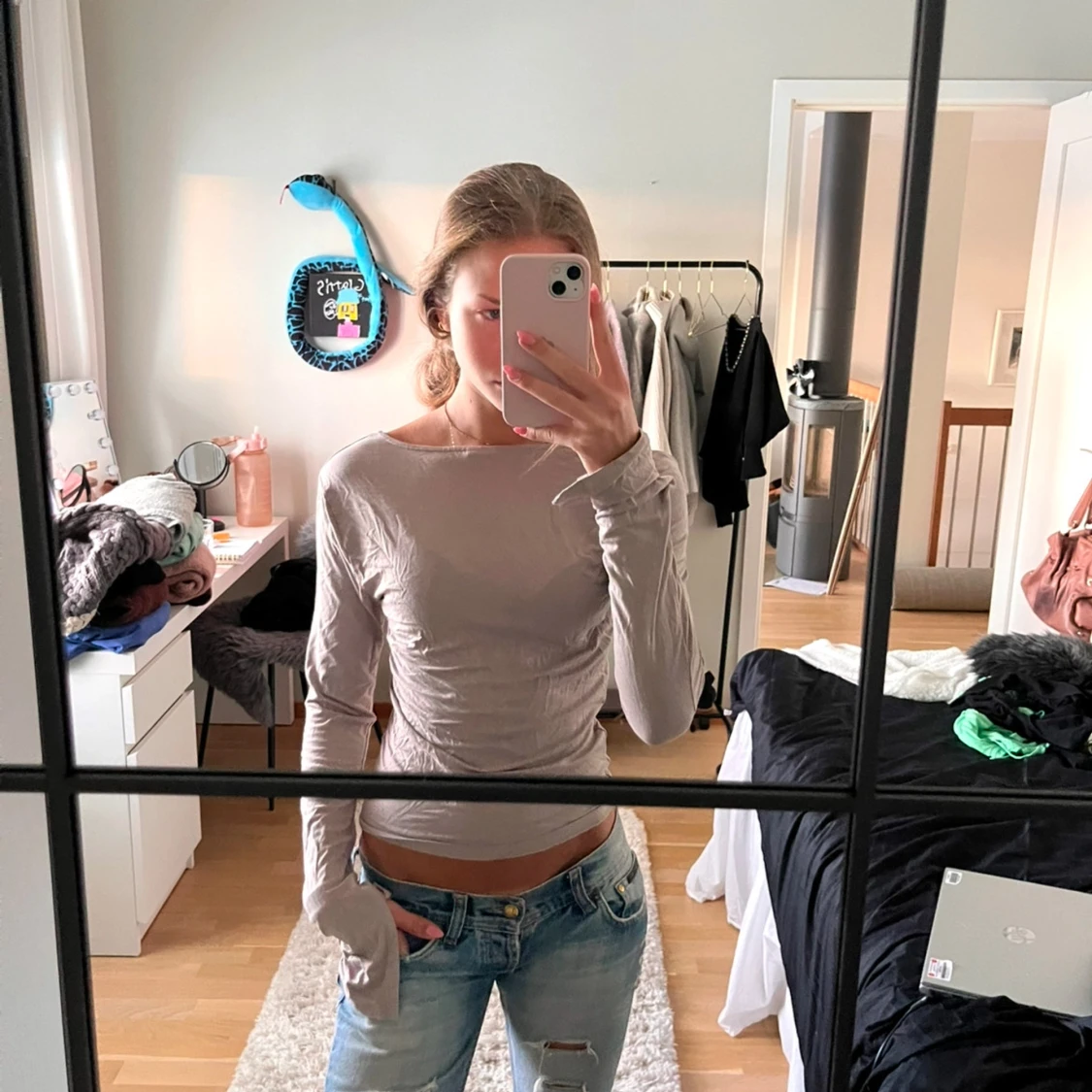 Beige långärmad tajt topp