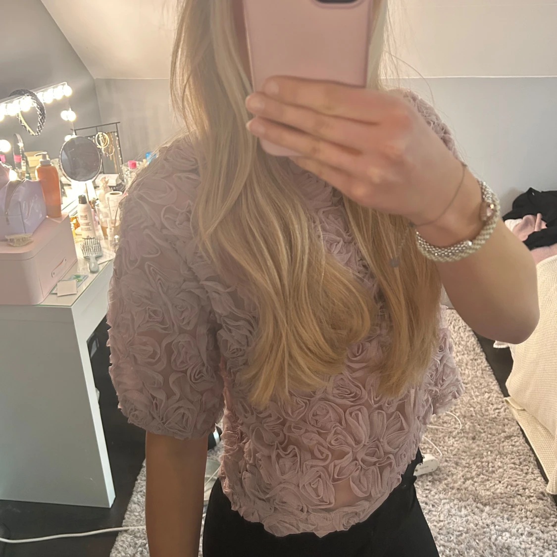 Rosa blommig topp - 90