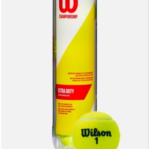 Wilson Championship Extra Duty Tennisbollar - Förpackning med Wilson Championship Extra Duty tennisbollar, perfekta för långvarigt spel på alla typer av underlag. Bollarna är gula med svart text och kommer i en praktisk tub.