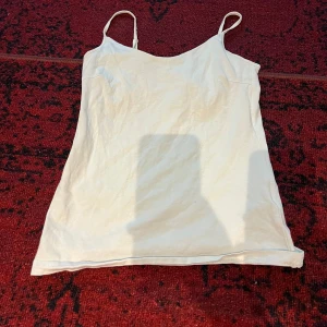 Vit linnetopp - Säljer en enkel och stilren vit linnetopp med tunna axelband. Perfekt för sommardagar eller som ett basplagg under andra kläder. Toppen är i ett mjukt och bekvämt material.