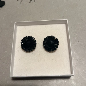 Svarta örhängen med pärldetaljer - Snygga svarta örhängen med glittrande pärldetaljer. De har en elegant rund form och en guldig baksida som ger en lyxig känsla. Perfekta för att piffa upp vilken outfit som helst, oavsett om det är till vardags eller fest. Clips