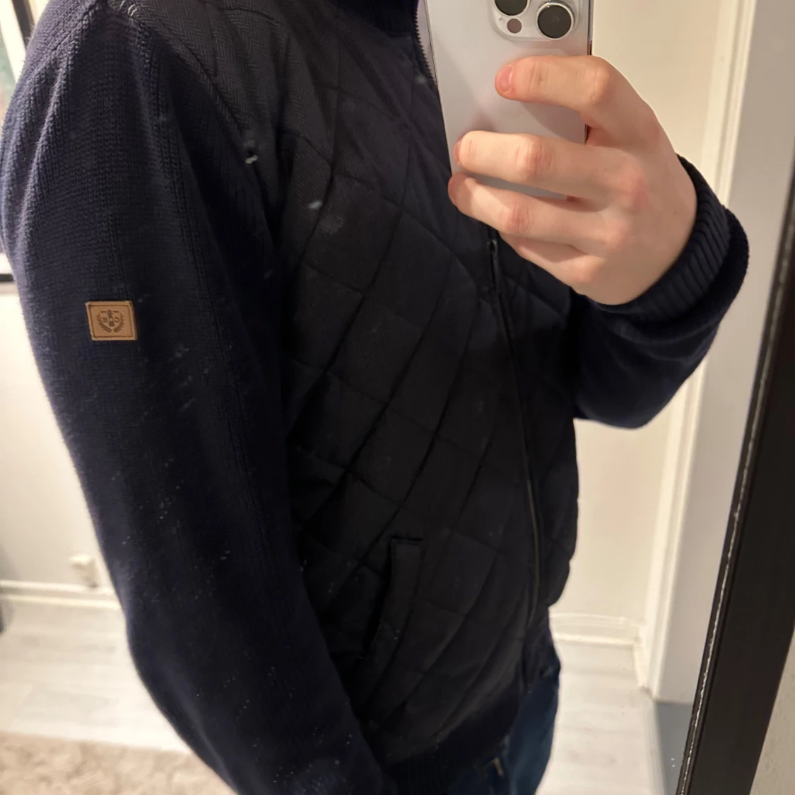 Blå quiltad cardigan - 90