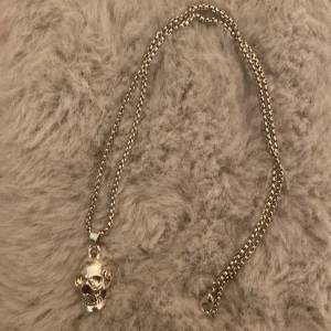 Halsband med dödskallehänge - Coolt halsband med ett detaljerat dödskallehänge i silverfärg. Kedjan är robust och ger en edgy look. Perfekt för att ge din outfit en unik touch.
