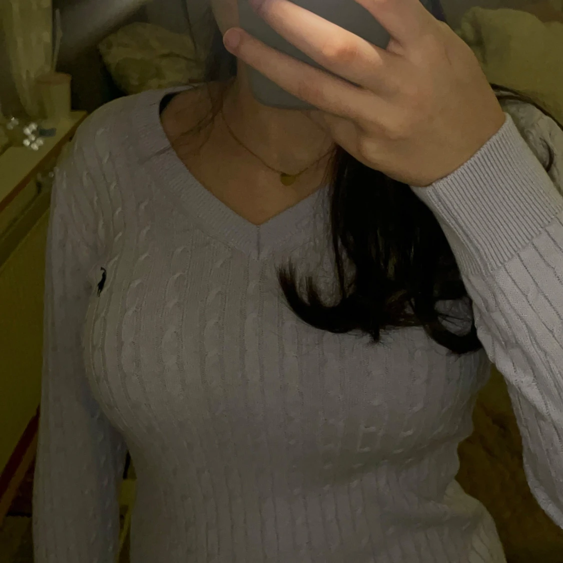 Ljuslila stickad polo tröja - 1