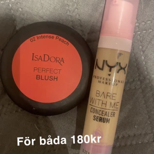 IsaDora Perfect Blush och NYX Concealer Serum - Säljer IsaDora Perfect Blush i färgen 02 Intense Peach och NYX Professional Makeup Bare With Me Concealer Serum. Blushen har en intensiv persikofärg och kommer i en praktisk dosa med spegel. Concealern är i en smidig pumpflaska och ger en naturlig täckning. Inte öppnade helt nya!