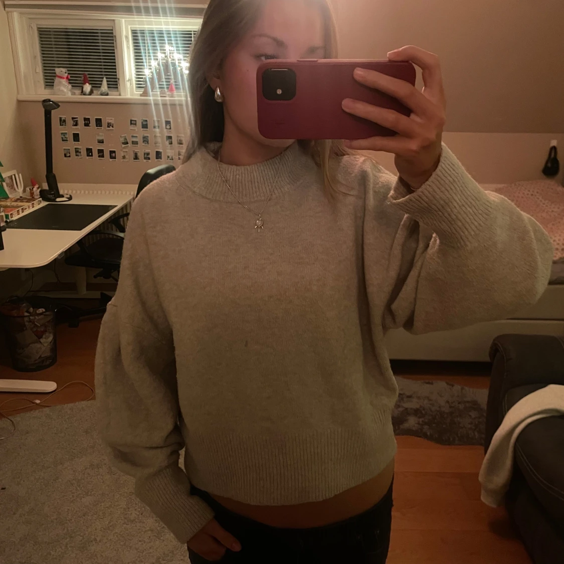 Grå stickad tröja - 92