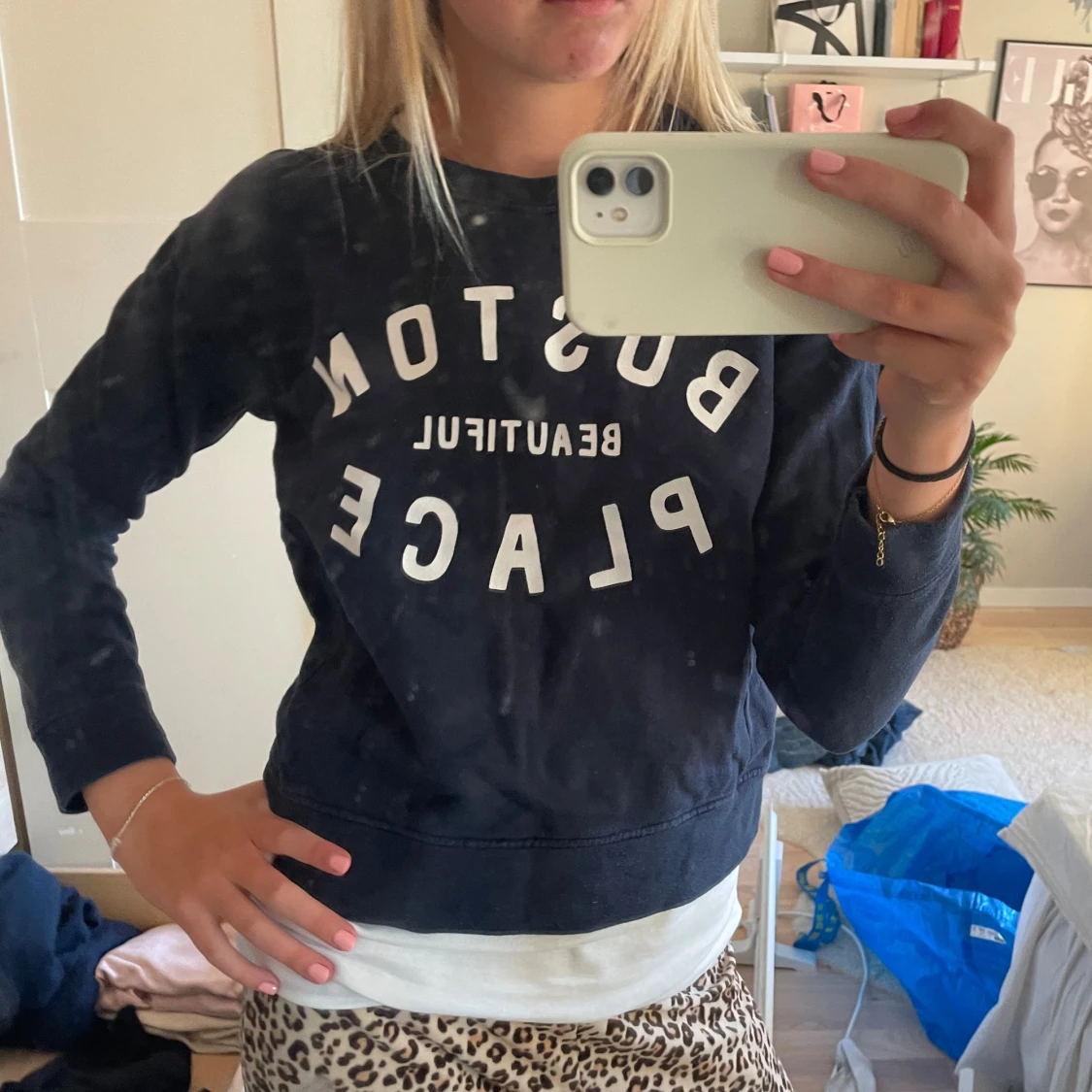 Mörkblå sweatshirt med tryck - 90