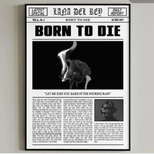 Lana Del Rey poster - Lana Del Rey poster, " born to die" låttexten står skriven under bilden. Vill förtydliga att det endast är poster och tavelram tillkommer ej. Jag köpte den för 98 kr, aldrig uppsatt så säljer för 76 kr. Vet ej måtten, skriv så kollar jag. Prisförslag