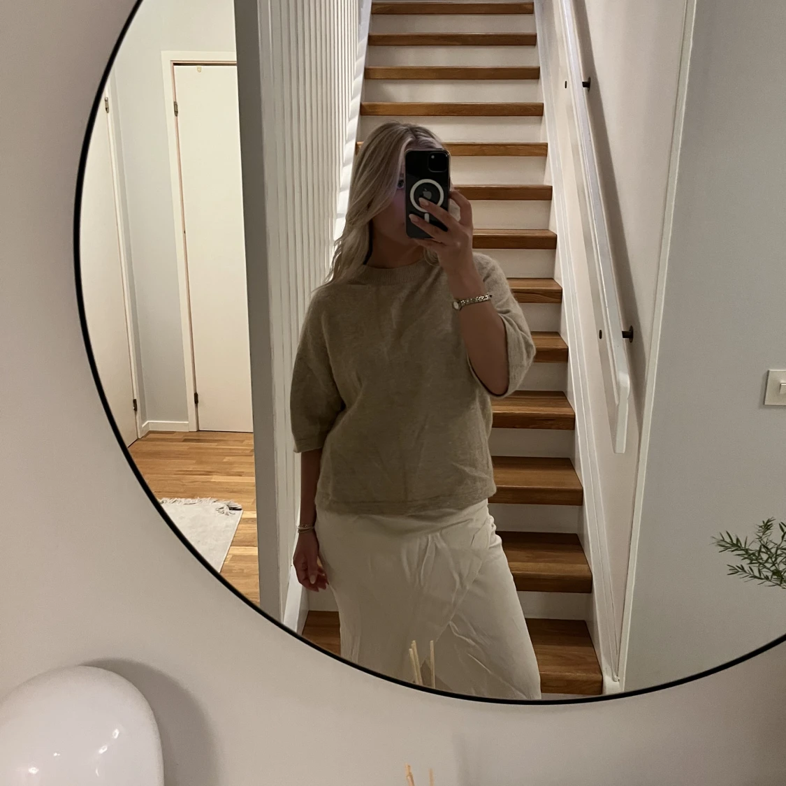 Stickad beige trekvartströja!! - 91