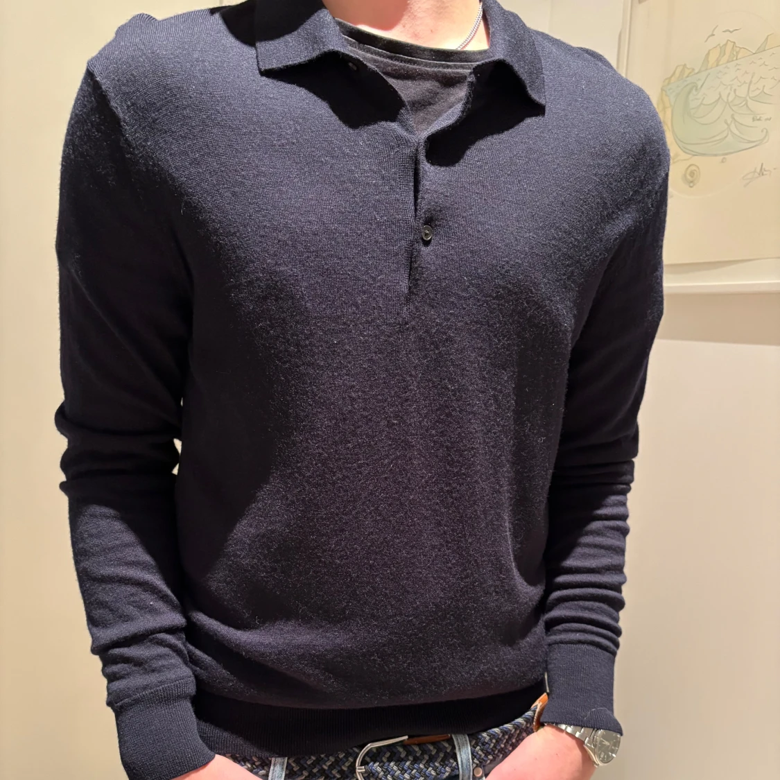 Svart långärmad pikétröja från Uniqlo