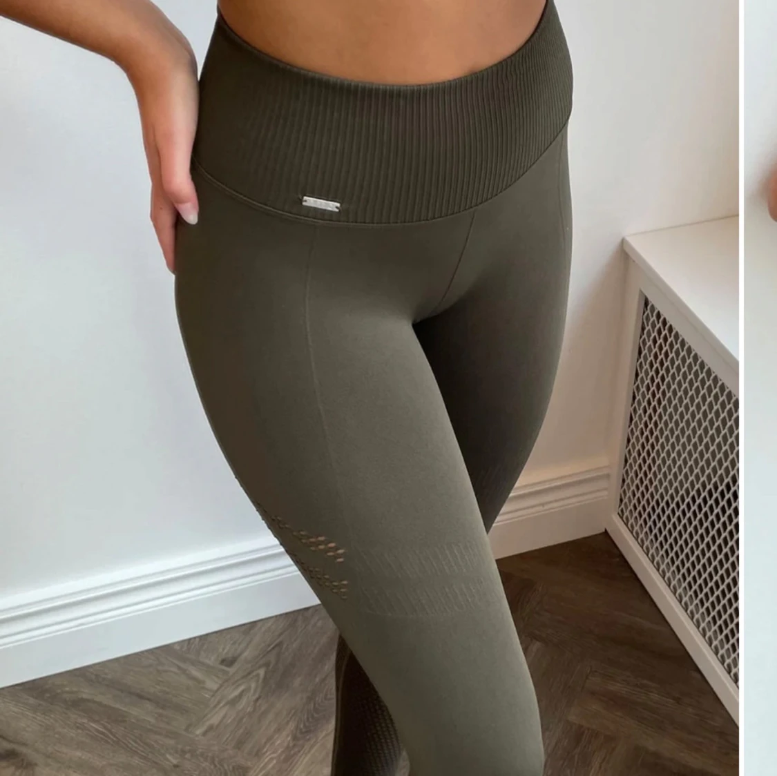 Khaki leggings med hög midja - 1