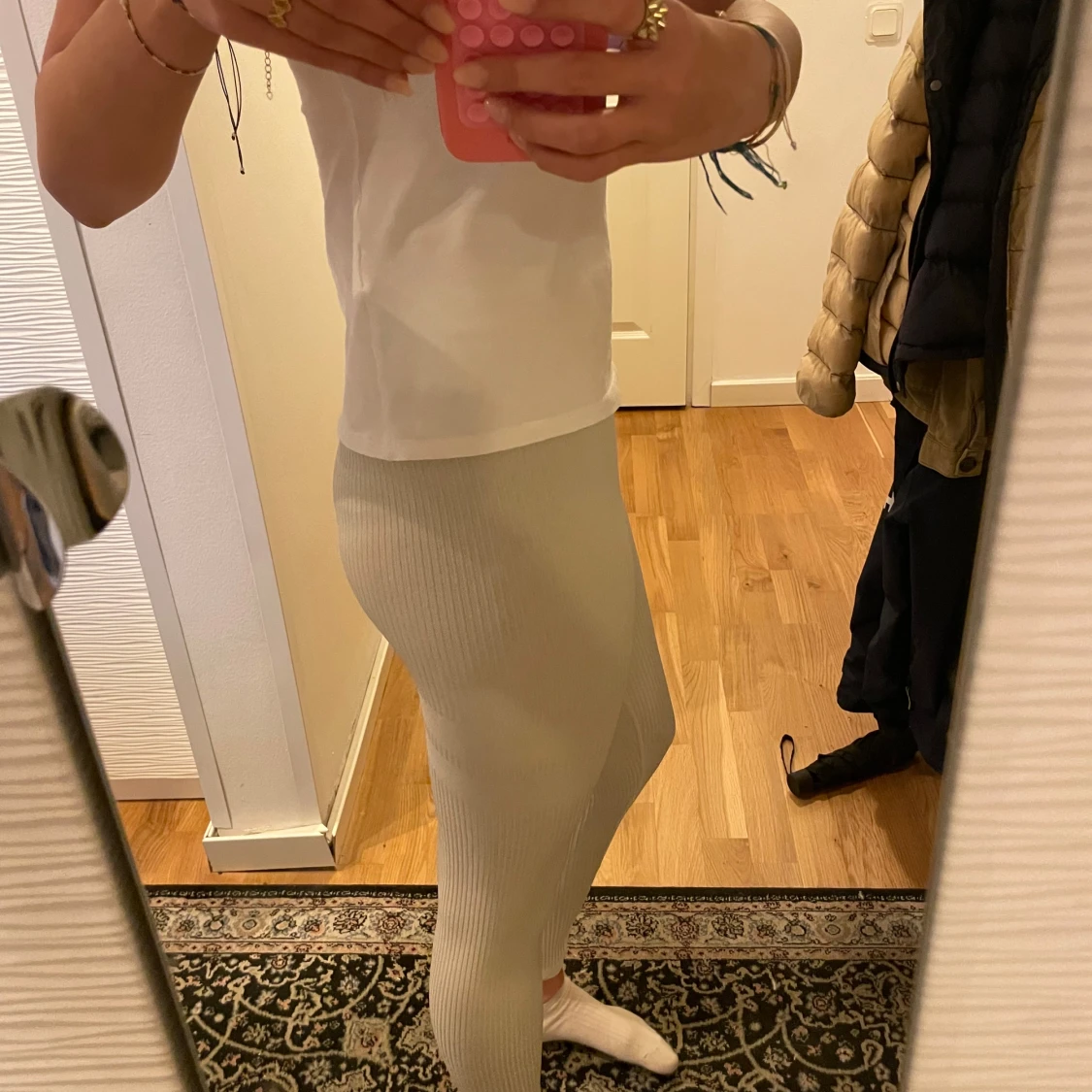 Ribbade off-white träningsbyxor  - 91