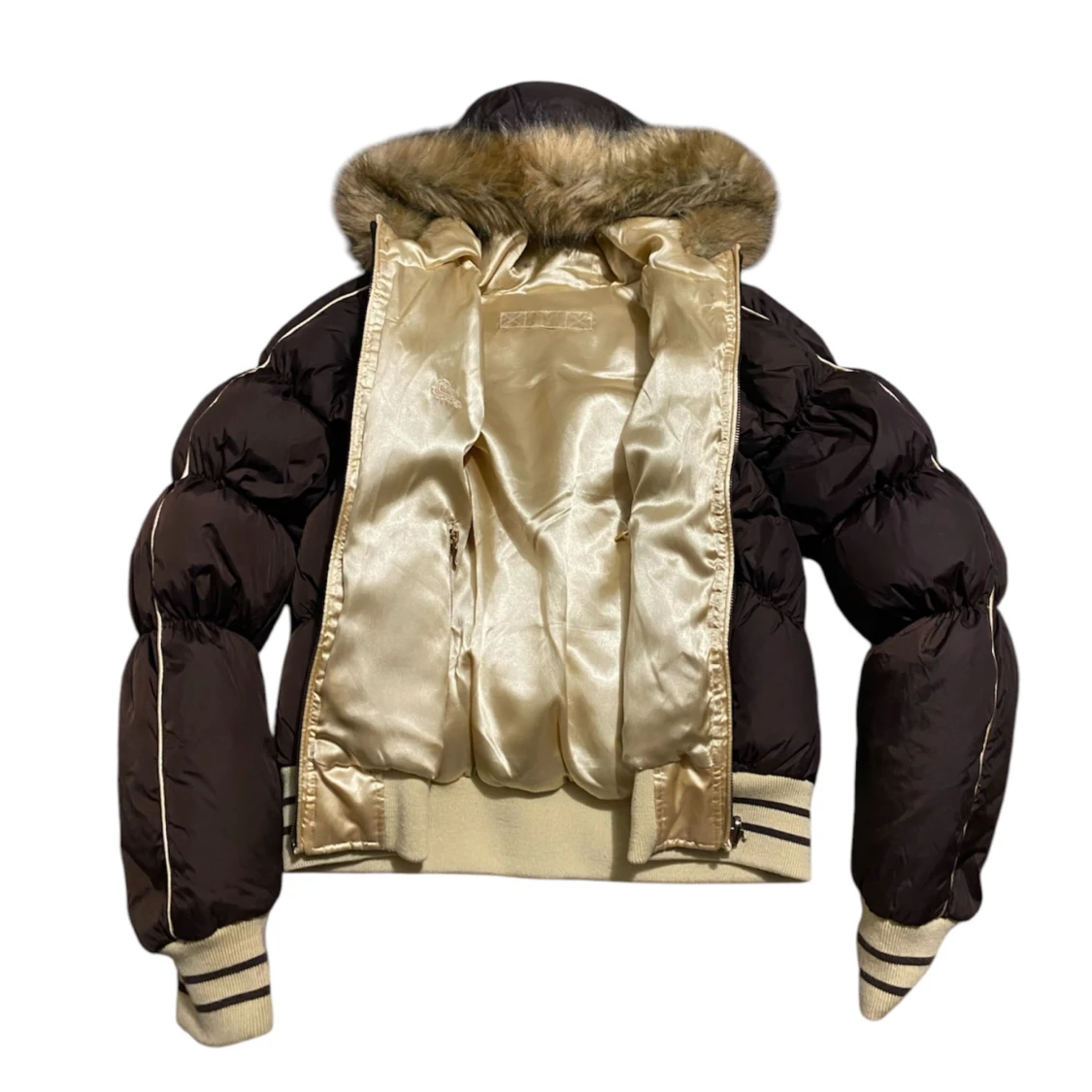2000s brun /guld pufferjacka med pälskrage🤎 - 2