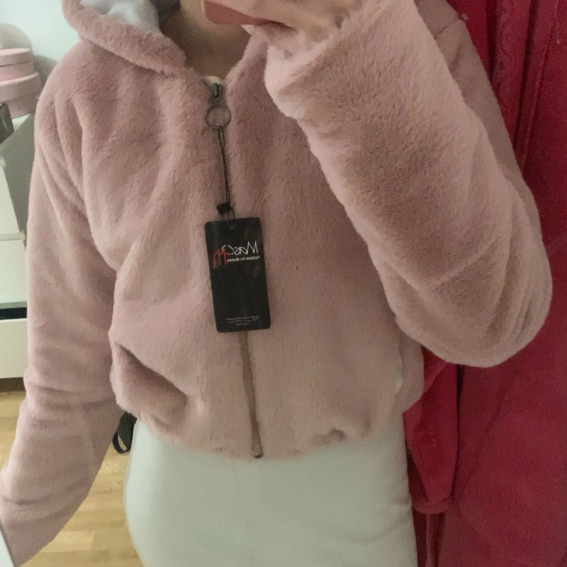 Rosa teddyjacka med luva - 91