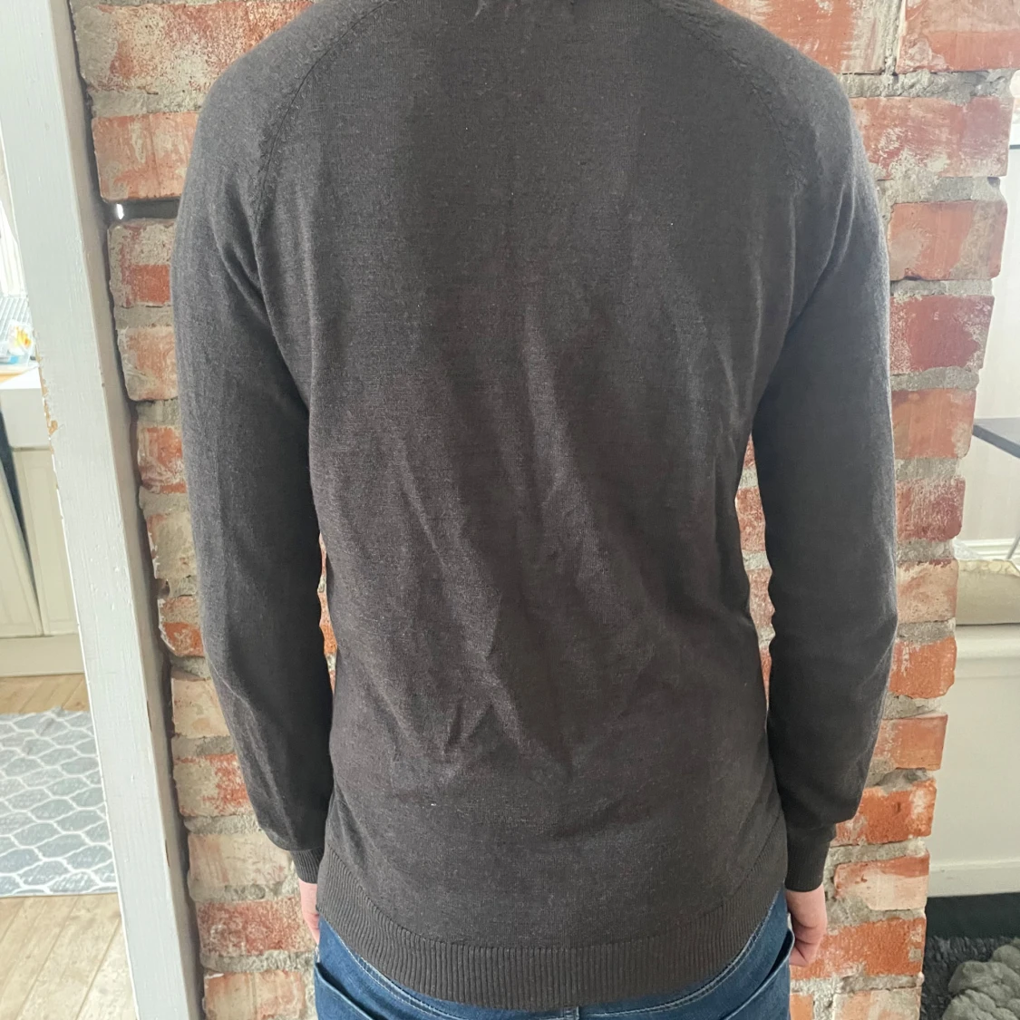 brun merinoull zip tröja - 1