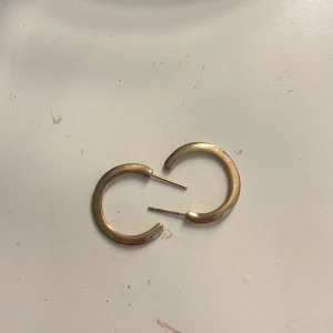 Guldiga hoop-örhängen - Säljer ett par snygga guldiga hoop-örhängen. De är runda och har en enkel men stilren design. Perfekta för både vardag och fest! Okej skick