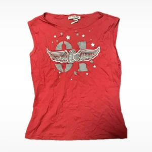 Vintage Biker Röd Och Grå Blus - dm vid intresse!😊 Storlek S/M