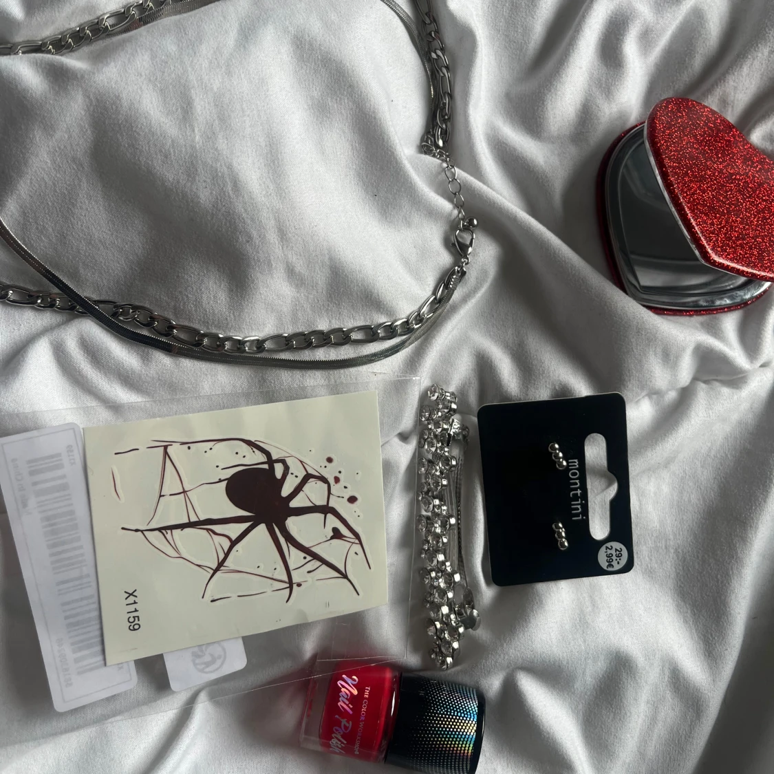 Mini spegel, nagelack, silver smycken Y2K - 90