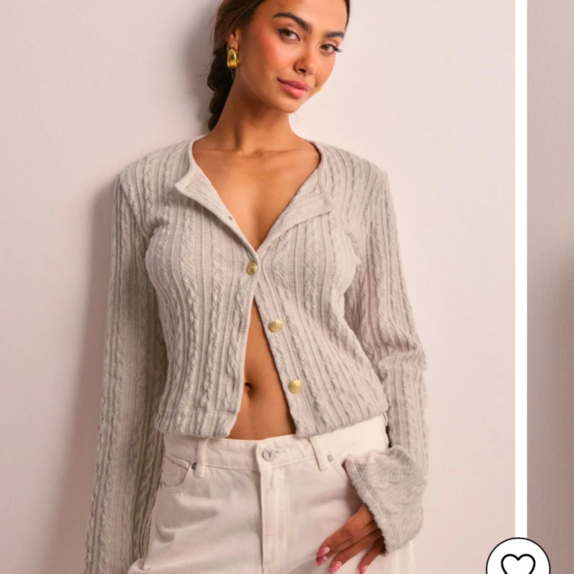 Beige ribbad kofta med knappar - 91