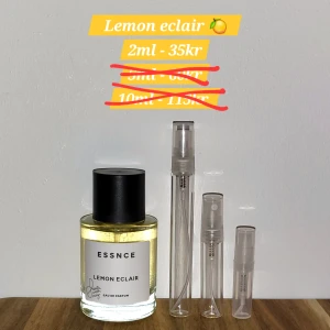 Lemon Eclair från Essence - Säljer ett limiterad antal splittar av Essnce nyaste släpp Lemon Eclair! 🍋 En superfin mjuk citron med massa vanilj i basen!   🚫🚫5ml och 10ml är tyvärr stoppad 🚫🚫  2ml - 35kr   Skickar i vadderad kuvert och filmar när jag skickar ❤️🫶