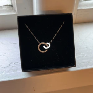 Halsband från Edblad - Fint halsband från Edblad med två sammanflätade ringar, en i silver och en glittrig. Kedjan är tunn och diskret, vilket gör att fokus ligger på de vackra ringarna.