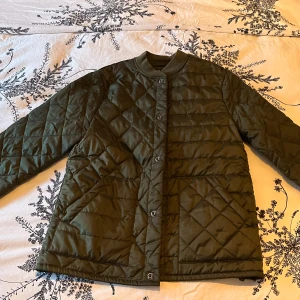 Olivgrön quiltad jacka från Polo Ralph Lauren - Säljer en olivgrön quiltad jacka från Polo Ralph Lauren. Jackan har en stilren design med knappar framtill och ribbad krage. Perfekt för kyligare dagar med sin lätta vaddering och praktiska fickor.