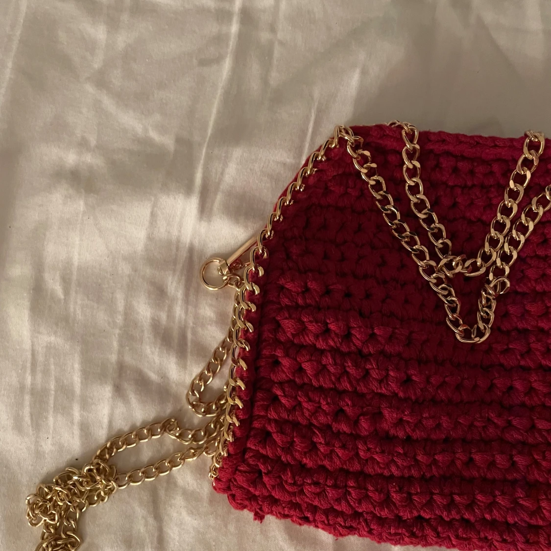 Vinröd virkad väska - 91