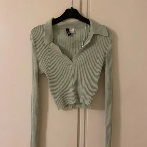 Ljusgrön ribbad tröja med krage - Säljer en stilren ljusgrön ribbad tröja från RL. Tröjan har en klassisk krage och är croppad med långa ärmar. Perfekt för en trendig look!