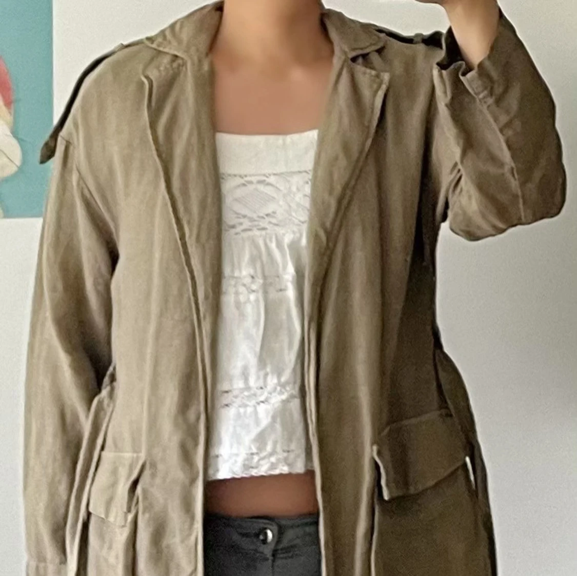 Grön trenchcoat med knytband - 4