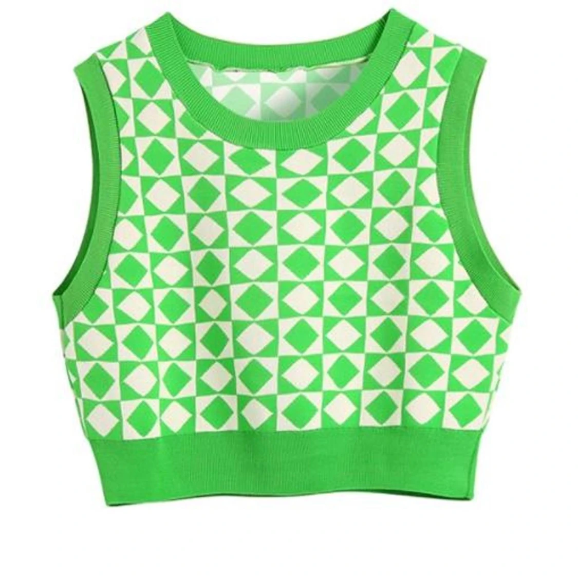 Grön och vit-rutig väst i croppad modell från Zara