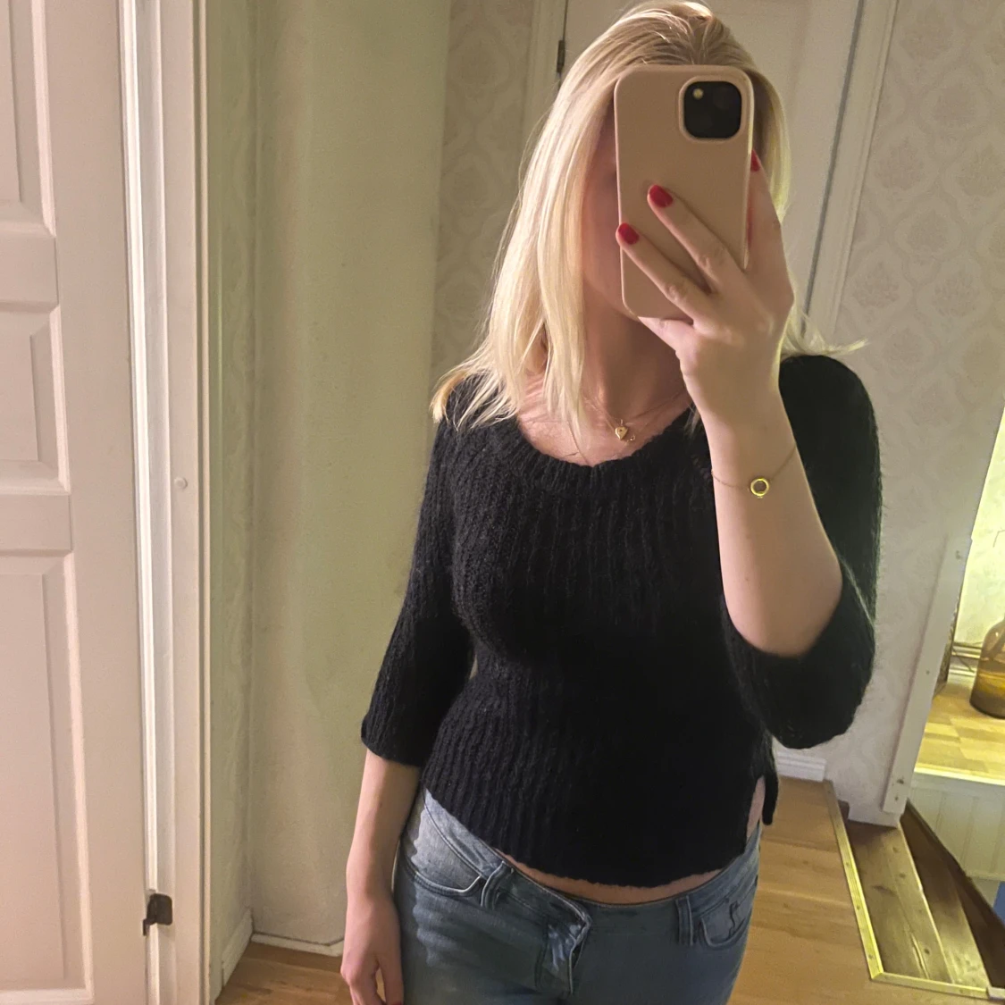 Kortärmad stickad tröja - 90