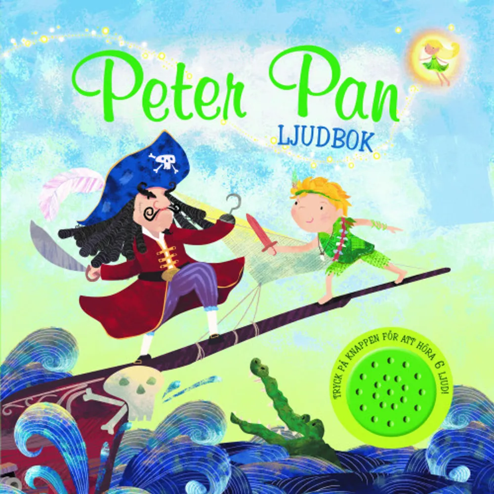 Peter Pan- bok med ljud. Njut av denna klassiska saga med 6 roliga ljud. Tryck på knappen för att hitta rätt ljud för varje uppslag. Kommer det att vara tick-tack-ljudet från krokodilens klocka eller svärdsduellen mellan Kapten Krook och peter Pan?    Format Board book   Omfång 12 sidor   Språk Svenska   Förlag Karrusel Forlag Cargo Int Aps   Utgivningsdatum 2019-12-11   ISBN 9788771316810  . Böcker.