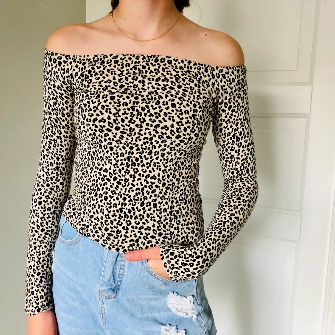 Leopard mönster off shoulder tröja 
