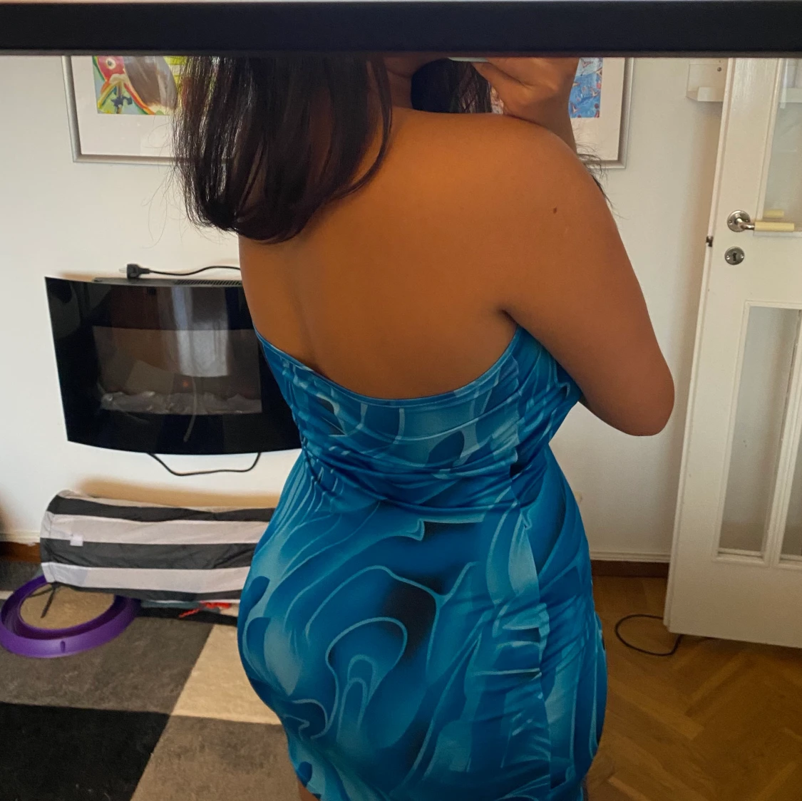 Blå mönstrad klänning  - 91