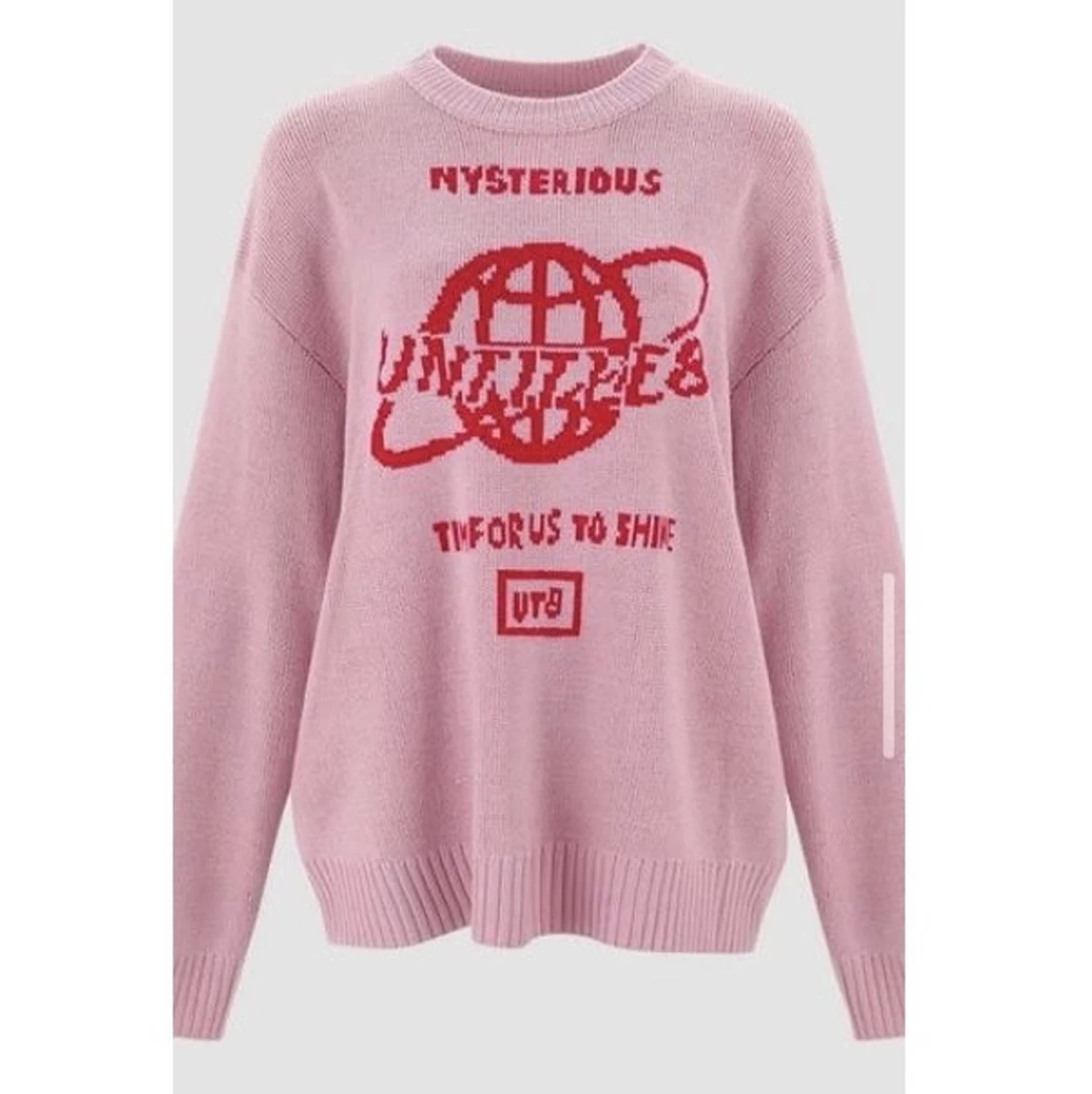 Rosa stickad tröja med röda detaljer - 91