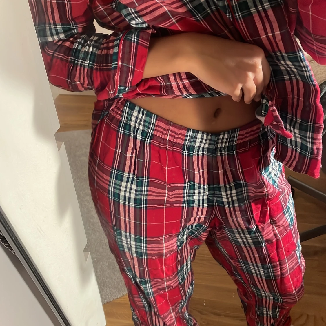 Röd rutigt pyjamas sett - 91