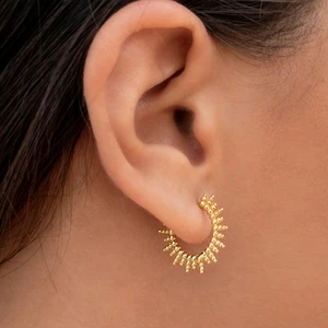 Beaded Spikes Hoop Earring - Never worn. Only ONE available.  • Inner diameter: 12 mm.  • Outer diameter: 20 mm.  • made of sterling silver (925 mm), and is gold plated in 18K gold. Nickel free. 