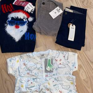 Manchesterbyxor, finbyxor, jultröja och T-shirt onepiece pyjamas i storlekar 86