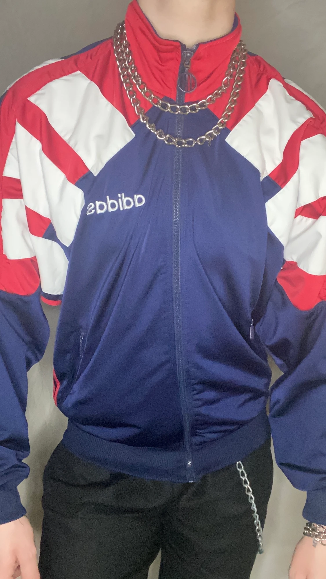 Vintage adidas jacka blå vit röd  - 90