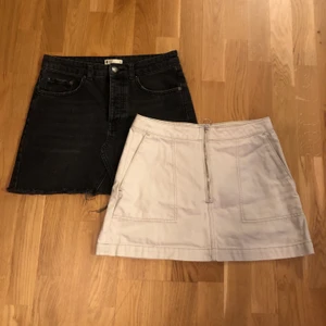 Två jeanskjolar från Weekday och Gina - Två jeanskjolar. 70kr st eller 100kr för båda.                                Svarta är från Gina Tricot och den ljusa från Weekday, båda är storlek 38.