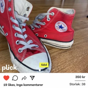 ❤️Röda converse❤️ - Säljer dessa jättefina röda converse i storlek 36. Det är dom på bilden men det står 38 eftersom jag blev scamad.❤️är i bra skick har inga hål men har lite smuts men inget man inte kan tvätta bort. ❤️