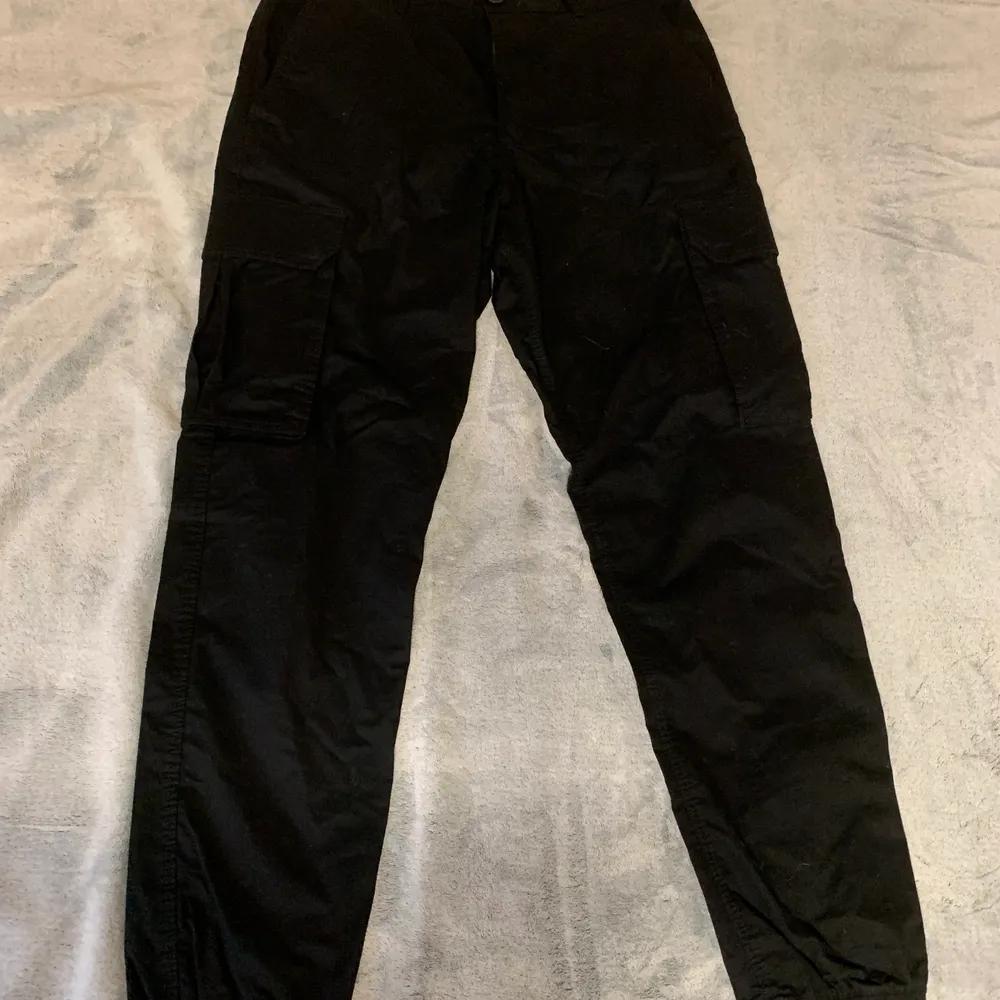 Svarta cargo pants. Har aldrig haft på mig dem original pris är 300 men säljer för 100 mindre . Jeans & Byxor.