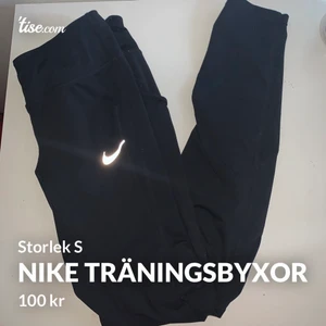 Nike träningsbyxor - De är i S men passar nog även en XS. Använda fåtal gånger och har snören så du själv kan bestämma på insidan av midjan.