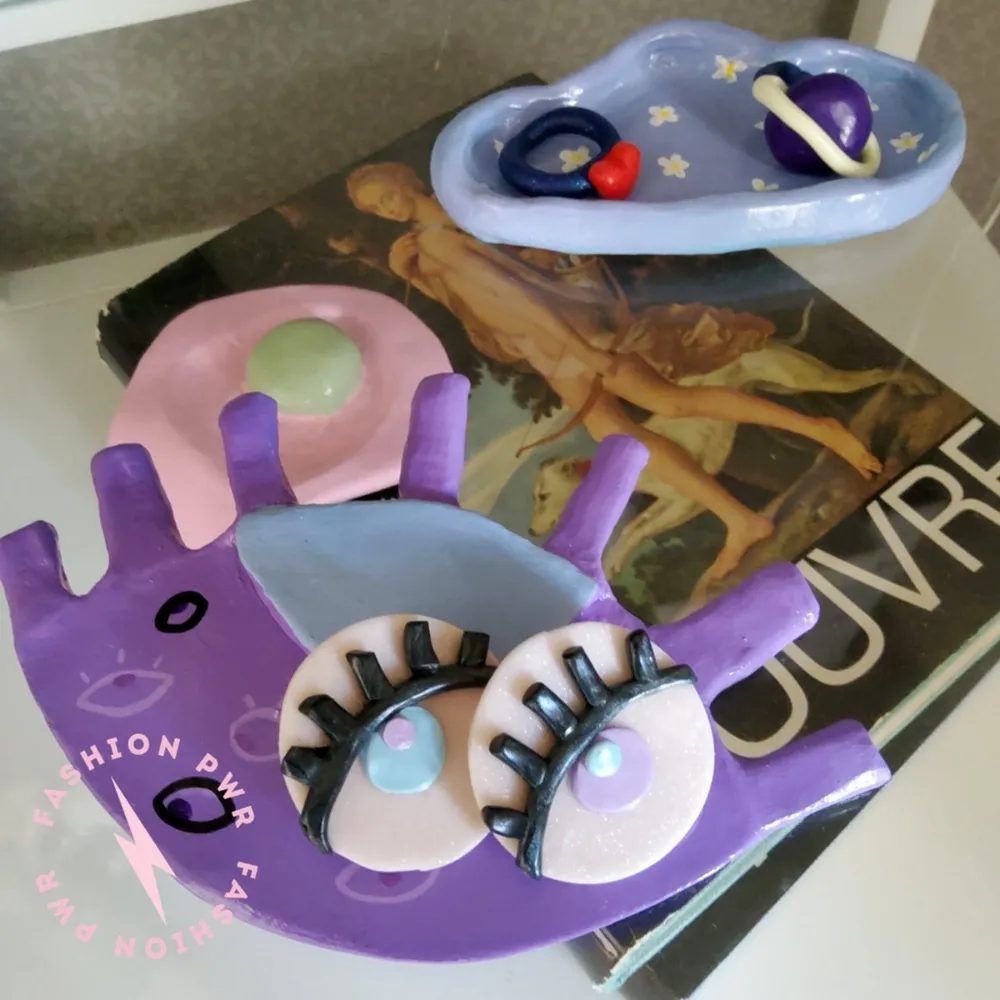 Handmade air dry clay  ring dish.. Muu.