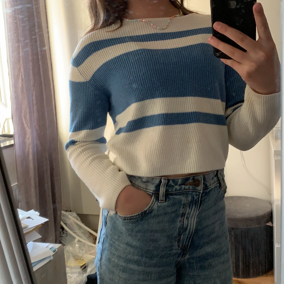 Blå-vit stickad tröja från H&M
