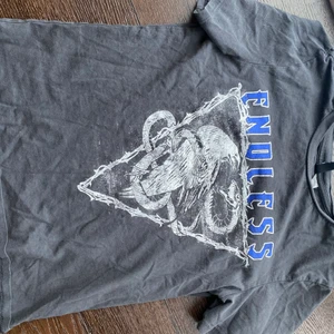 T-shirt - T-shirt som passar storlek XS. Ljusgrå i färgen med blått tryck. 