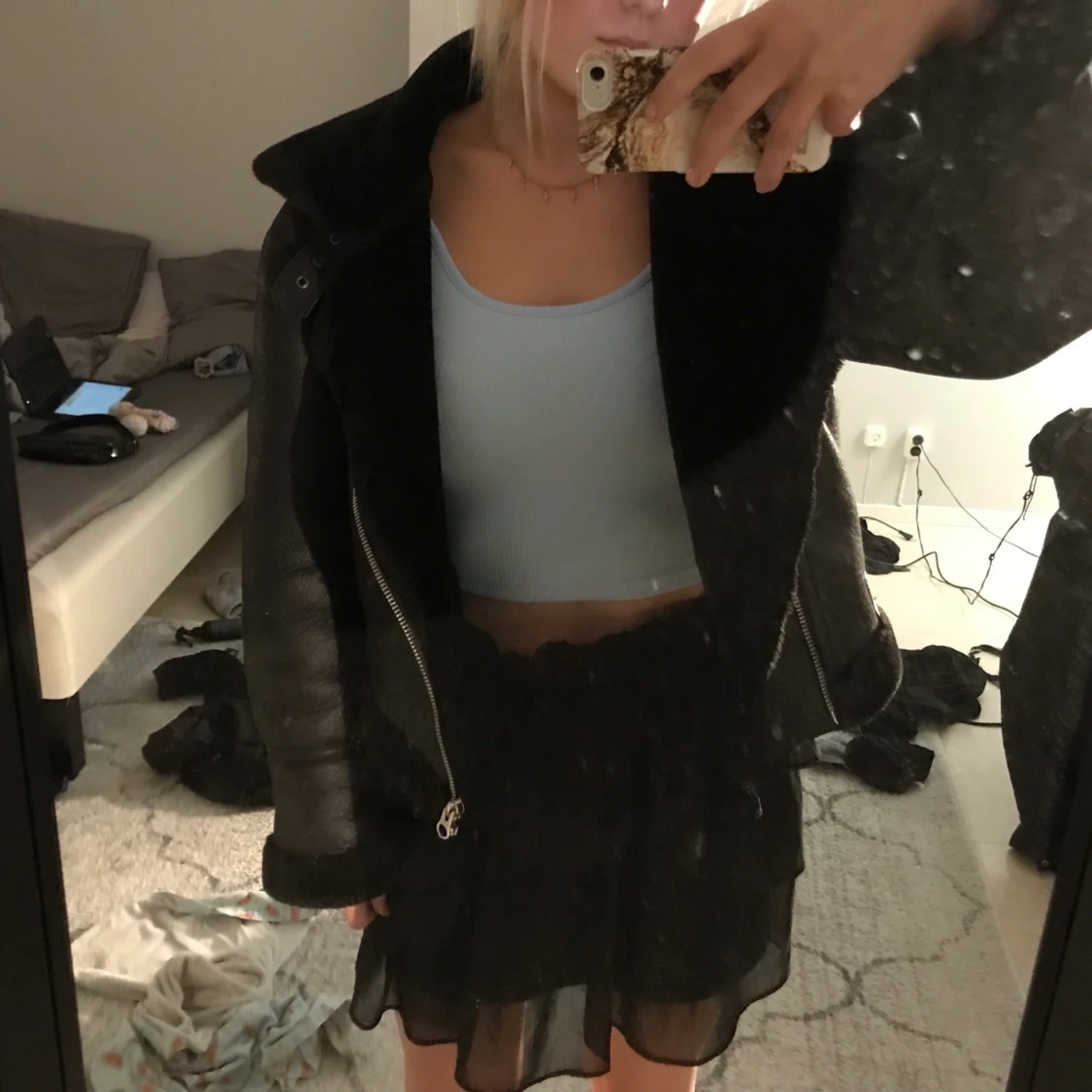 Fodrad skinnjacka  - 90