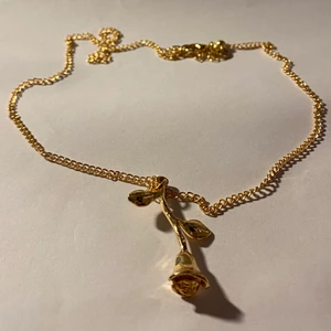 Halsband - Silverhalsband med gulddetaljer i form av en ros.